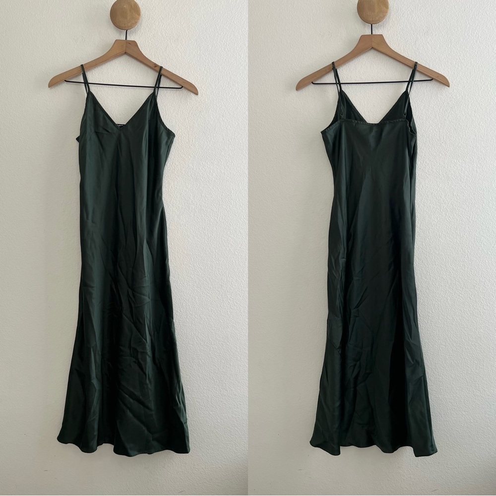 Quince Womens 100% Washable Silk Slip Dress in Forest Green